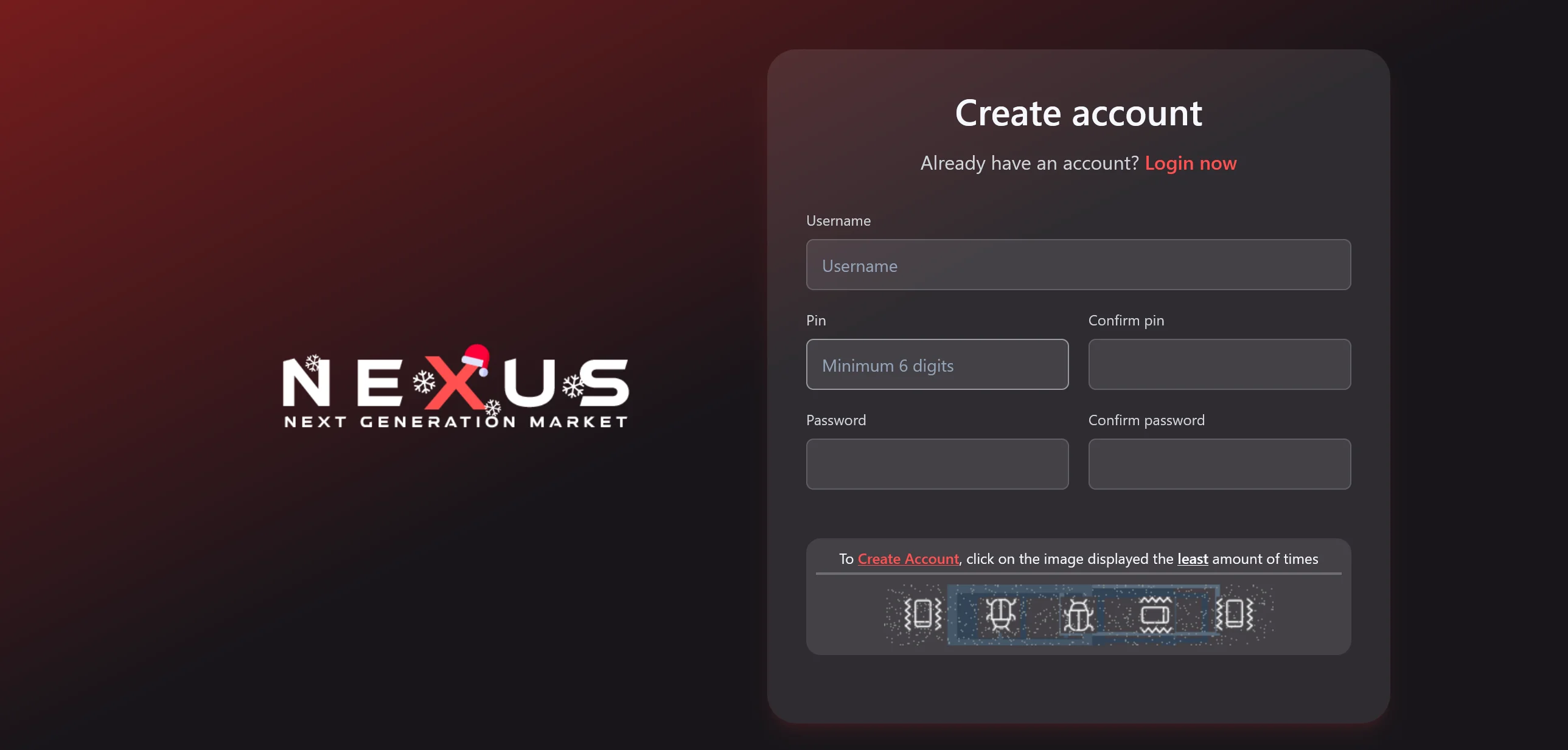 Nexus Market registration form - creating a secure anonymous account