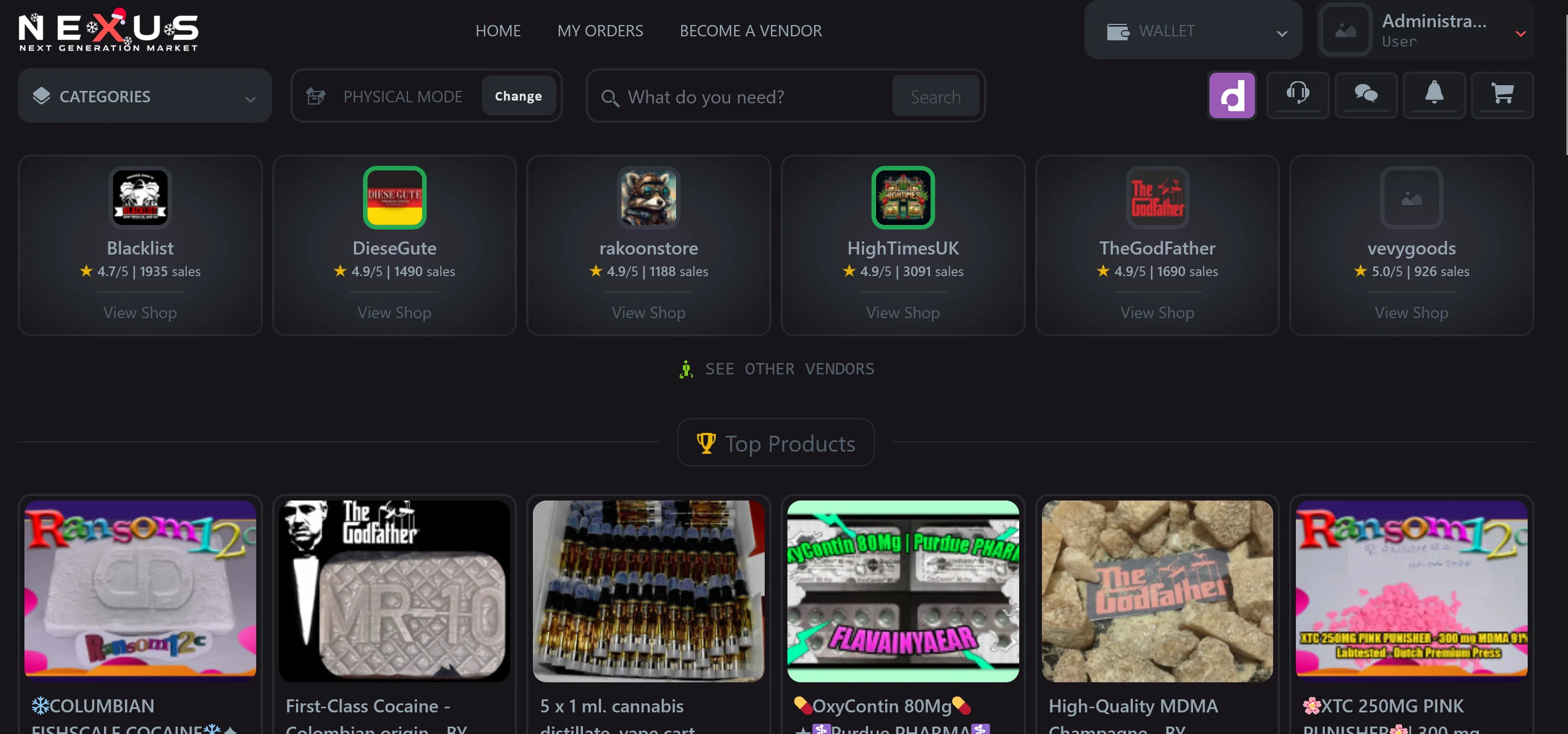 Real Nexus Market interface - official marketplace dashboard and layout